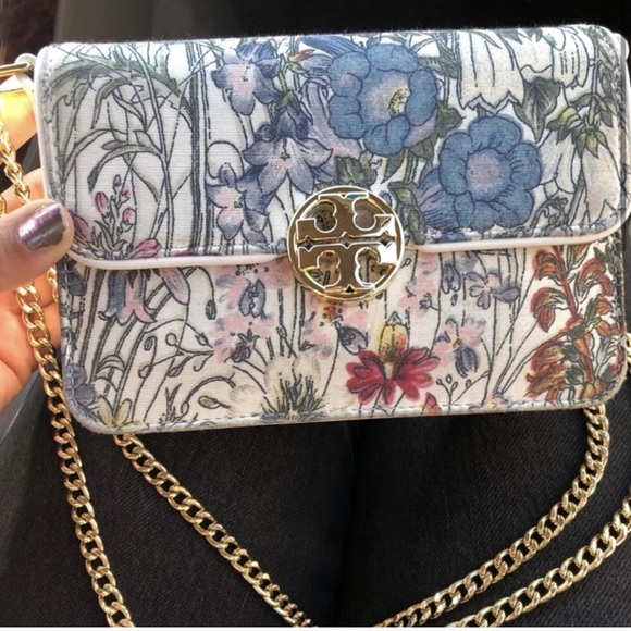Tory Burch Multicolor Floral Crossbody Bag with Gold Chain